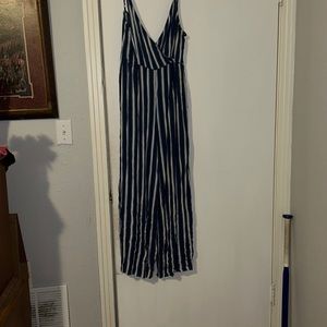 Blue and white striped romper